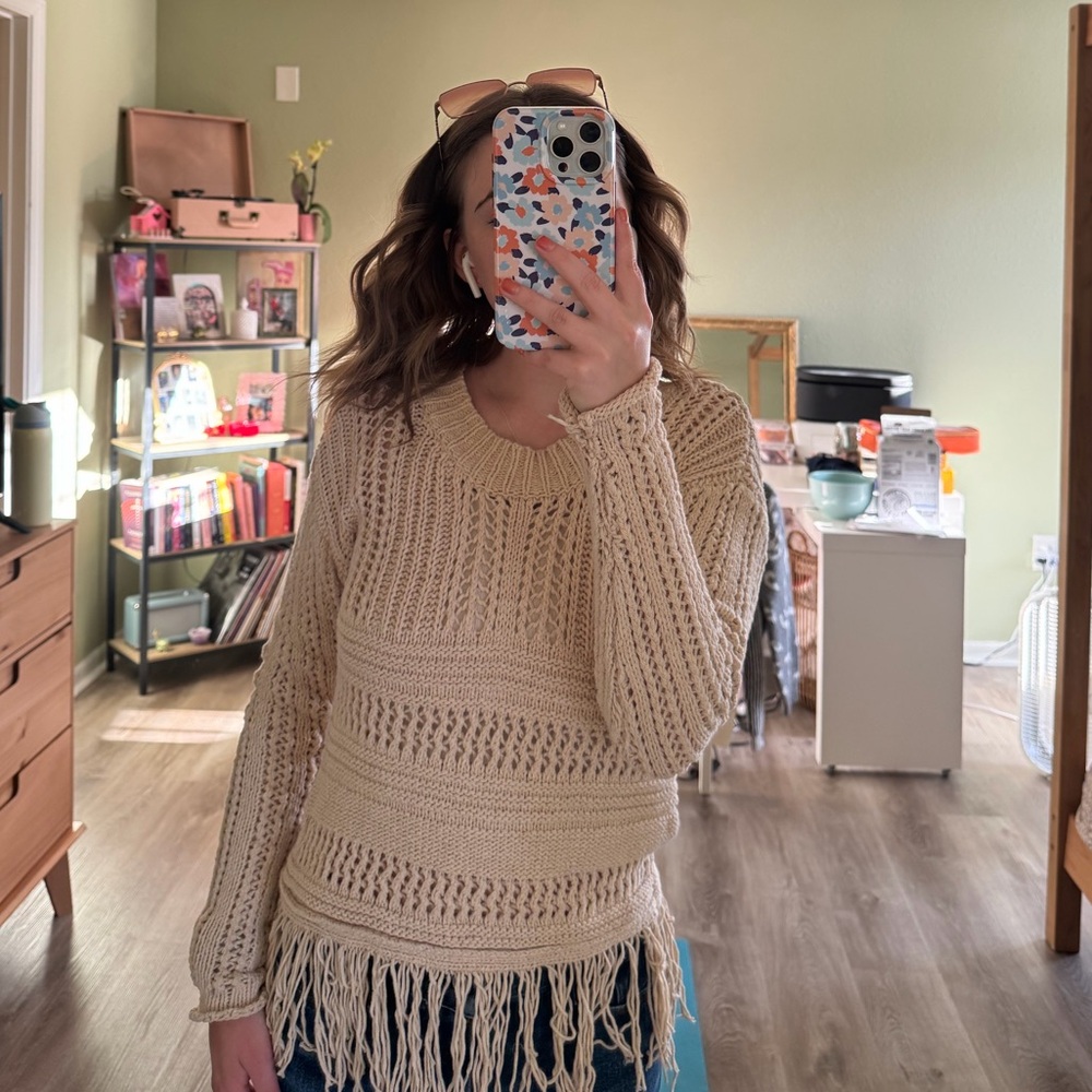 Buckle Women's Beige Fringe Sweater